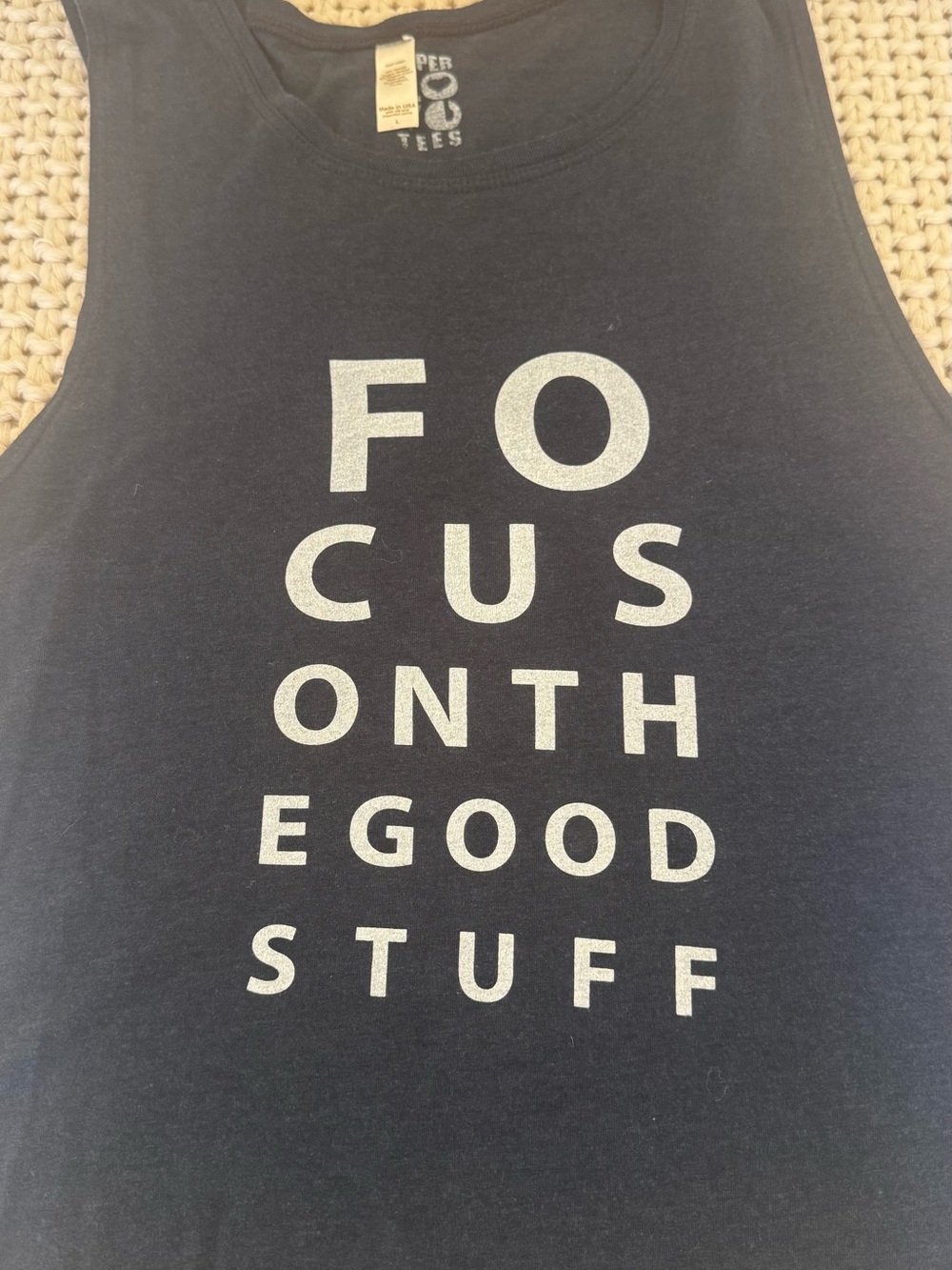 Women’s Black Graphic Muscle Tee - Focus On The Good Large